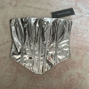 metallic white fox corset top